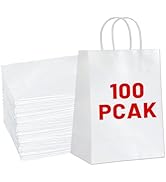 Gift Bags 8.25"x5.9 "x3.15" 100Pcs White Paper Bags with Handles,kraft paper Bags for Small Busin...