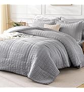 FreshCulture Comforter Set Seersucker 5 Pieces, All Season Bedding Set Twin XL, Bed in a Bag Comf...