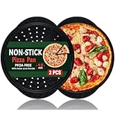 hunnycook 2P Non Stick Pizza Pans - 12” Round Pizza Tray with Holes and Handle, Carbon Steel Pizz...