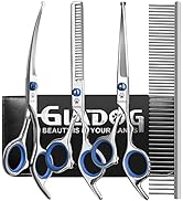 GLADOG Professional 5 in 1 Dog Grooming Scissors Set with Safety Round Tips, Sharp and Heavy-duty...