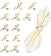 FrutPunch Gold Napkin Rings, Metal Wheat Ear Pearl Shaped Napkin Rings Set of 12, Suitable for Fa...