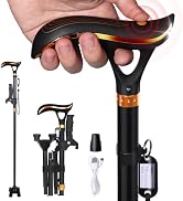 Gladwork Smart Cane with LED Lights and Alarm, Portable Foldable Cane with Cushioned T-Shaped Han...