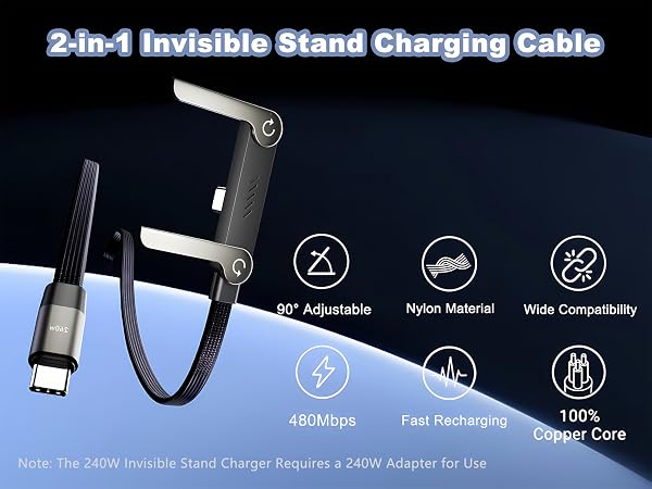 invisible holder charger cable with stand