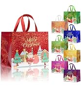 cabzymx 8 Pcs Multicolor Christmas Gift Bags with Bases, Large Reusable Non-woven Bags for Gifts ...