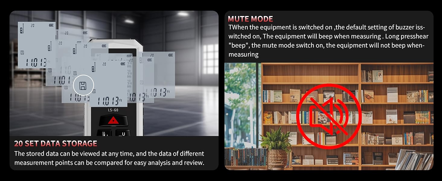 Mute mode, 20-data storage. Long press mute, store data.