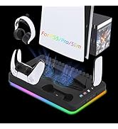 Cooling Station for Ps5/Slim/Pro Disc & Digital Playstation 5 Vertical Stand Organizer with Dual ...
