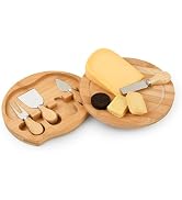 Victhur Cheese Board and Knife Set Bamboo Small Charcuterie Boards Gift Set with 4 Knives for Pic...