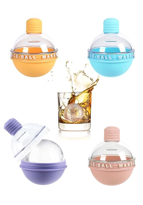 Round Ice Cube Molds for Freezer, 4pcs Sphere Ice Ball Maker Mold 2.5 Inch Large Silicone Ice Molds