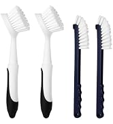 Dish Brush with Handle, 2 Pack Dish Scrub Brush with Built-in Scraper and 2 Pack Grout Brush, Kit...
