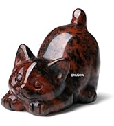 NUKAYAI Red Obsidian Cat Crystal Statue Carved Room Decor Figurines for Natural Lazy Gemstones Ho...