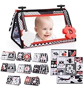 Baby Mirror Tummy Time Toys: 3 In 1 Black White High Contrast Baby Mirror with Book & Mat Easter ...