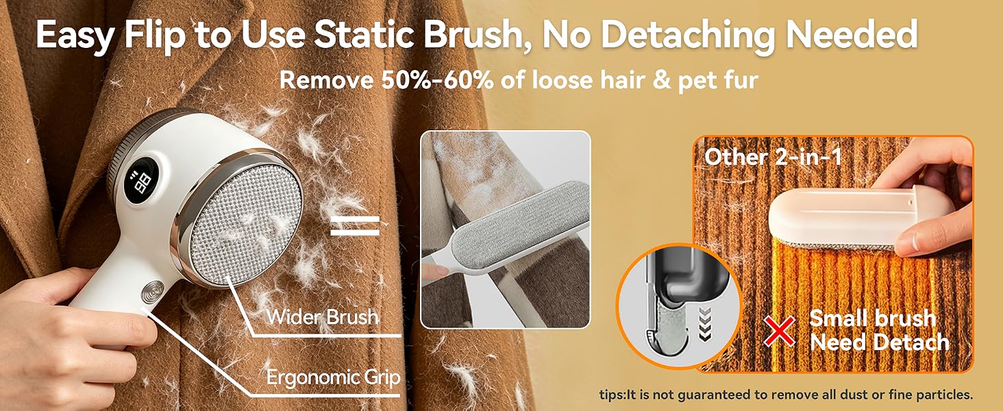Easy Flip to Use Static Brush, No Detaching Needed