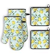 QXWREL Oven Mitts and Pot Holders Sets of 2 Lemon Heat Resistant Oven Mitts and Hot Pads for Kitc...