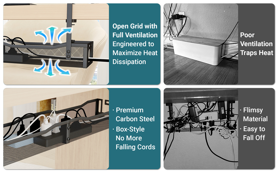 Under Desk Cable Management Tray, Cord Organizer for Table, under desk wire management