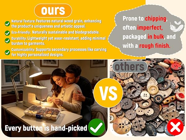 Assorted Wood Buttons for Sewing Crafts