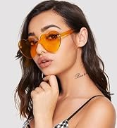 ADEWU Heart Shaped Rimless sunglasses Women, Cute Transparent Candy Color Heart Glasses Festival ...