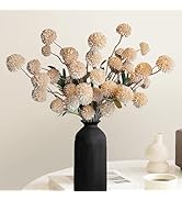 10 Pcs Fake Flowers, Artificial Mums With Long Stems, Beige Faux Pompon Mums Floral Arrangement, ...