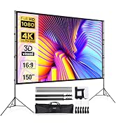 Projector Screen and Stand 150 Inch, LEORFI Outdoor Portable Projector Movie Screen Pull Down, In...