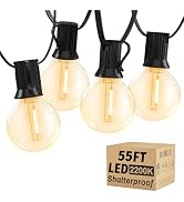 Outdoor String Lights,55FT Shatterproof LED Patio Lights with 30 Dimmable Plastic G40 Bulbs,2200K...