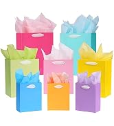 Nihuecne 8 Pack Colorful Gift Bags Assorted Sizes with Tissue Paper for Birthdays, Baby Showers,E...