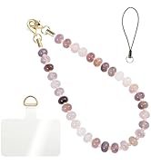 Handmade Natural Purple Gradient Gemstone Crystal Beaded Charm Cell Phone Camera Lanyard, Hands-F...