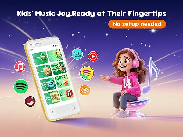 Kids’ MP3 player with Spotify Kids, Audible, Music; no setup, safe music for children