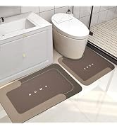 2PCS Absorbent Bath Mat Magic Rug Sets, Quick Drying Bath Mat Non-Slip Floor Rug Rubber Backed fo...