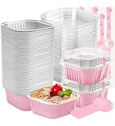 LOKQING 60 Pack Mini Cake Pans with Lids Foil Pans Square Aluminum Pans with Lids Cupcake Liners ...