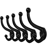 WEBI Rustic Coat Hooks:5 Cast Iron Hooks for Hanging,Heavy Duty Antique Vintage Wall Hooks for To...