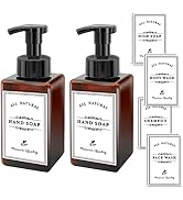 LEWISTIN Foaming Soap Dispenser, 15 oz Refillable Foam Soap Dispenser (Amber) with 10 Pcs Labels,...
