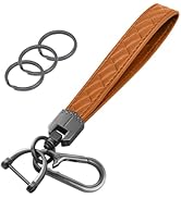 OHKYOOT Leather Wristlet Keychain,Car Key Chain Wrist Keychain with 3 Key Ring and Anti-Lost D Ri...