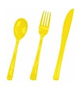 HEIPINIUYE 75 Pack Yellow Plastic Cutlery Heavy Duty Yellow Plastic Knives Forks and Spoons Dispo...