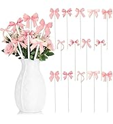 TICIAGA Pink Bow Wooden Picks - 14PCS Pink Bow Tie Double-Sided Wooden Decorative Pick for Home C...
