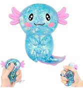 MagcSpri Axolotl Squishy Toy Blue, Slow Rising Glitter Fidget Toy, Cute Malt Sugar Axolotl Squish...