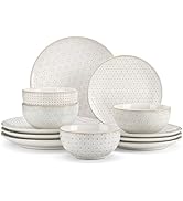 MALACASA 12 Pieces Dinnerware Sets, Modern Relief Design Plates and Bowls Sets, White Dish Set fo...
