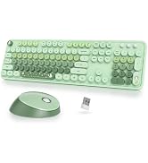 Vumilstek Cute Green Keyboard and Mouse Combo Wireless, 2.4G Full Size 104-Key Retro Typewriter K...