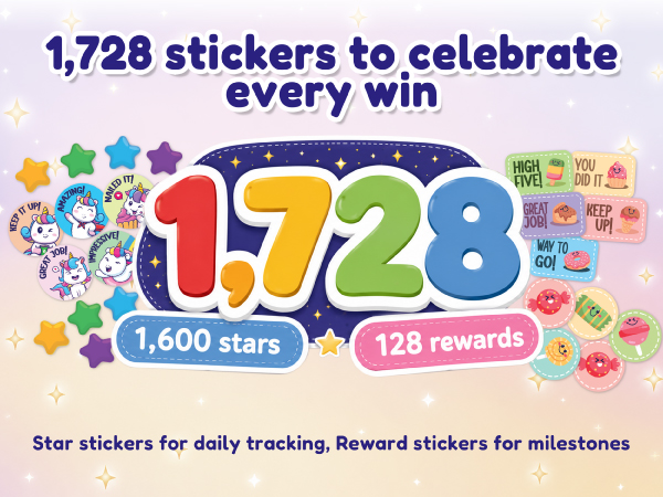 1,728 reward stickers set for kids with stars, emojis and milestone rewards