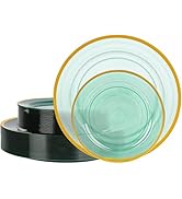 QualQuot 120PCS Green Plastic Plates with Gold Rim, Heavy Duty Disposable Plate, Fancy and Elegan...
