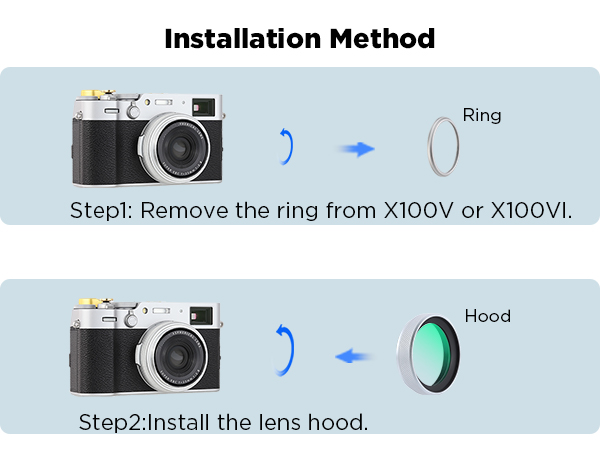 Haoge Metal Lens Hood MC UV Protection Multicoated Ultraviolet Lens Filter Fujifilm X100VI X100V