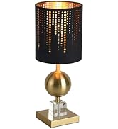 Fengarolam Modern Table Lamp with Black Linen Shade, E26 Base, Golden Metal Body, 17" Tall Bedsid...