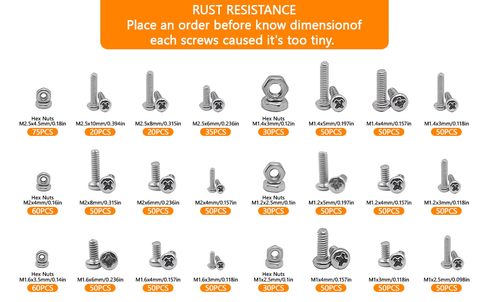 machine screws;small screws;metric screws;metric screw assortment;m2 screws;tiny screws;m2.5 screws;