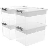 Citylife 32 QT Plastic Storage Bins with Removable Tray Large Stackable Storage Containers for Or...