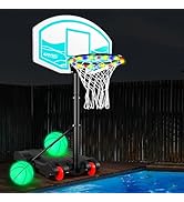 SPOYNAL Pool Basketball Hoop 7-Height Adjustable Swimming Pool Basketball with LED Light, 2 Balls...