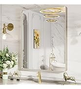LOAAO 28X36 Inch Brushed Nickel Bathroom Mirror, Rounded Rectangle Silver Metal Frame Mirror, Bru...