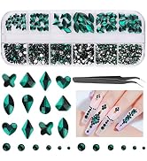 EBANKU Green Nail Rhinestones Emerald Gems for Nail Crystals Flat Back Diamonds Stones St. Patric...