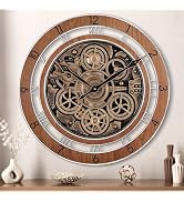 Lafocuse Real Moving Gears Wall Clock Brown Vintage, 21 Inch Steampunk Gear Clocks with Arabic an...