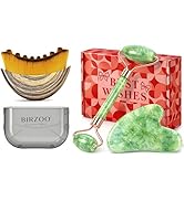 BIRZOO Lymphatic Contour Face Brush & Natural Jade Roller Set - Premium Xiuyu Jade Gua Sha Tool w...