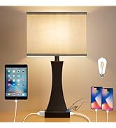 Table Lamp for Bedroom 3-Way Dimmable Touch Control Bedside Lamp with USB A+C Port and 1 AC Outle...