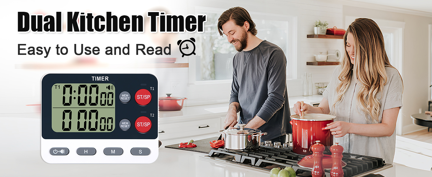 TPNEG Dual Kitchen Timer,Easy to Use and Read
