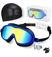 Kids Swim Goggles, Anti-fog, UV Protection and Wide View Swimming Goggles & Swim Cap for Age 3-15...